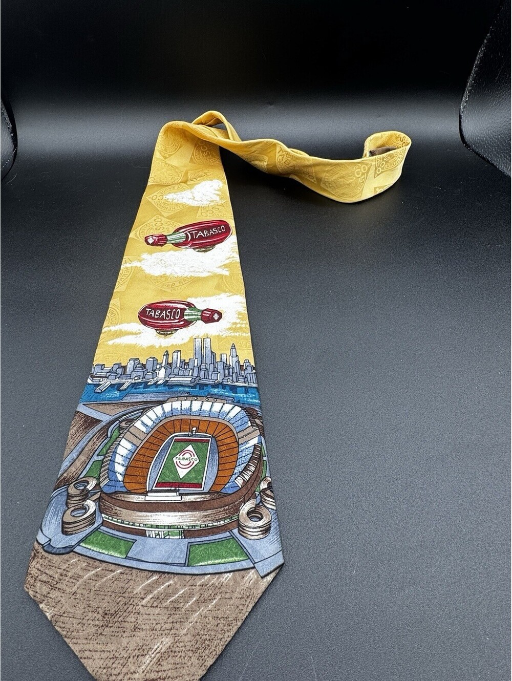 Vintage Tabasco Football Stadium Blimp Tie 100% Silk Novelty Sports Necktie